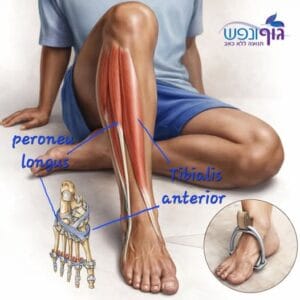 תרשים שמראה את tibialis anterior ואת peroneus longus היוצרים ארכובה אנטומית סביב הקשת הפלנטרית